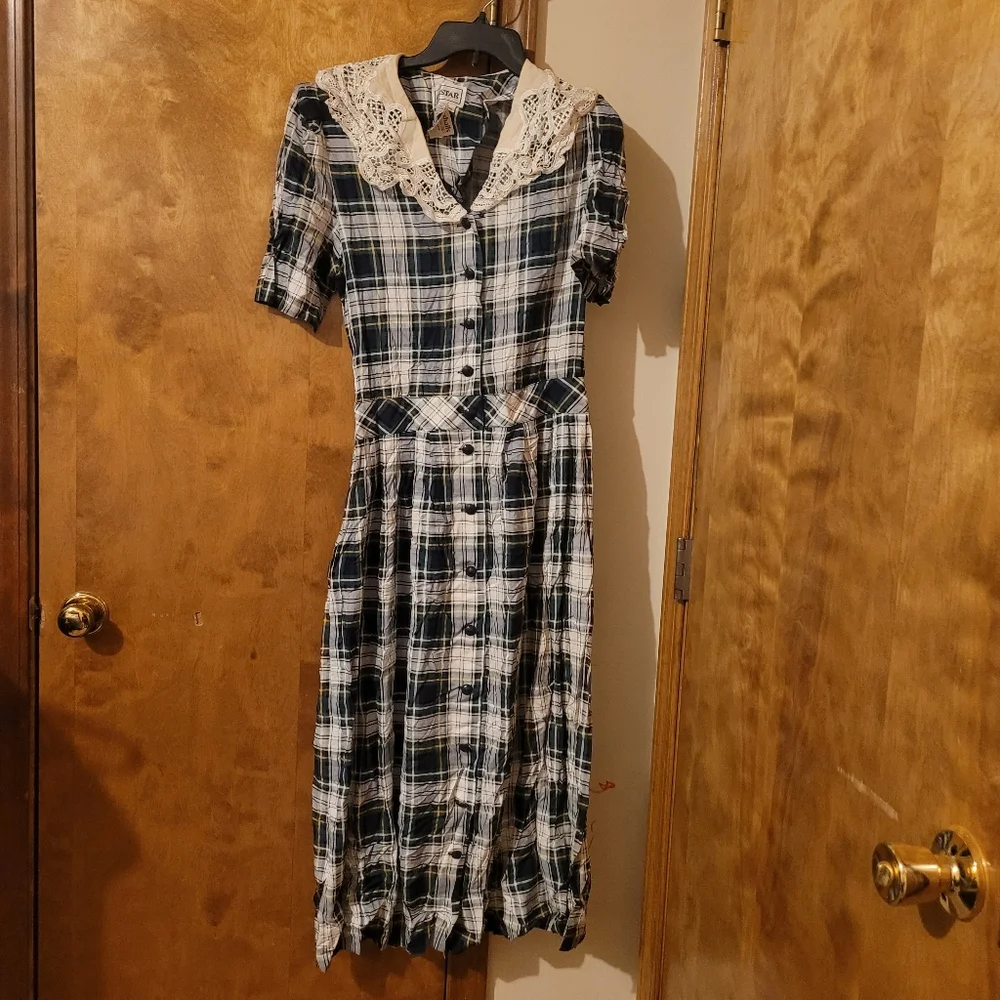 Vintage L.G. Star Womens  Plaid Dress Size 14 BlueWhite NEW - Picture 9 of 11